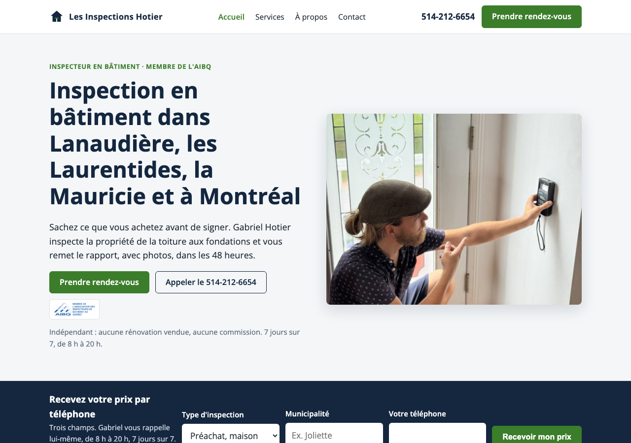 Page d'accueil faite pour Les Inspections Hotier